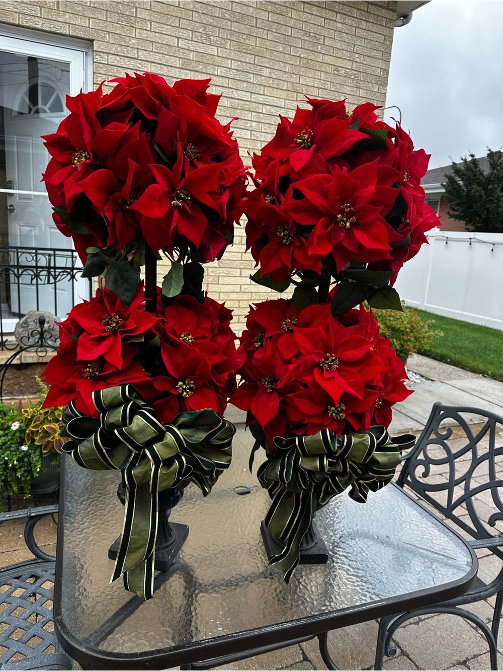 Double Holiday Poinsettia Topiary Pair - Red